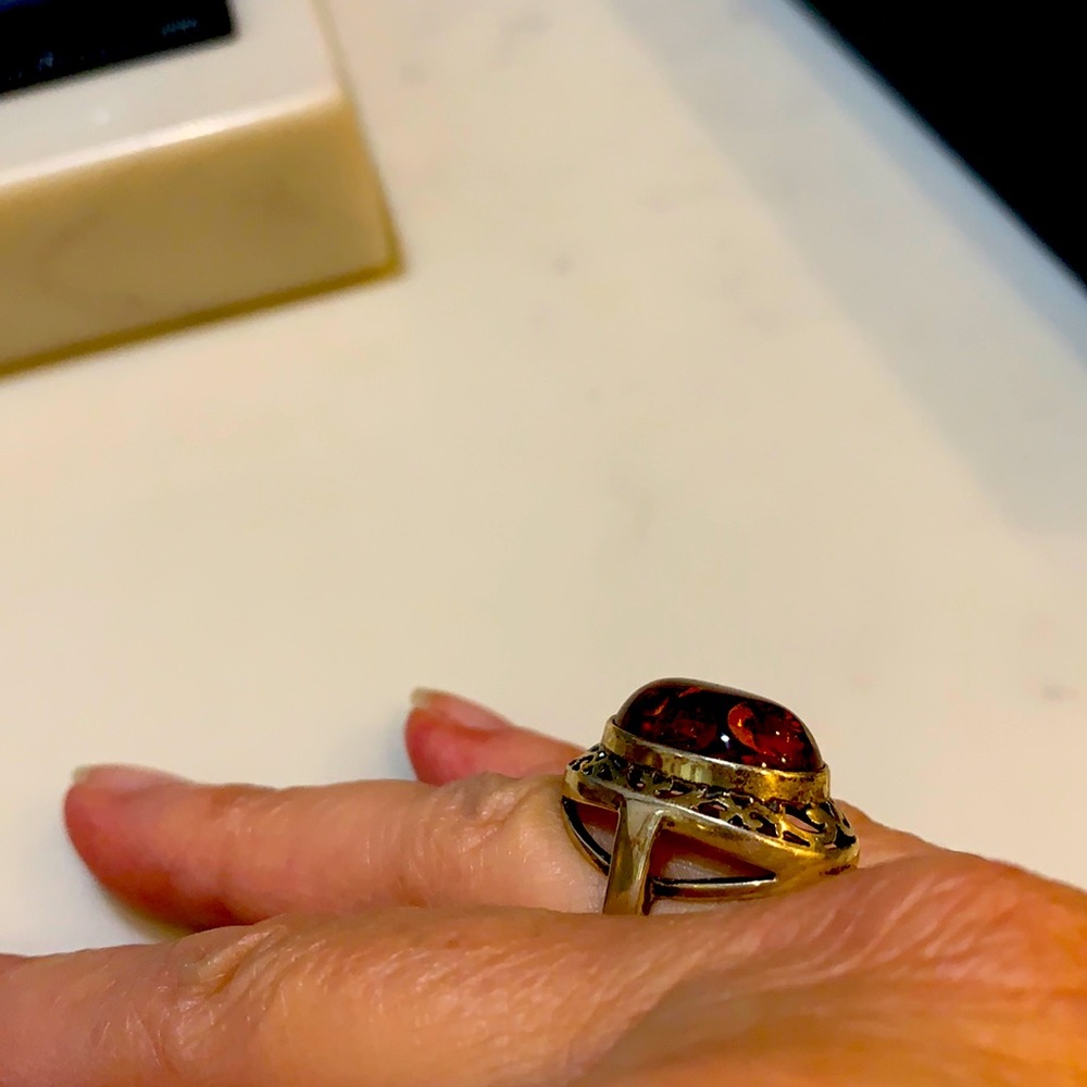 Amber set in Sterling Silver ring